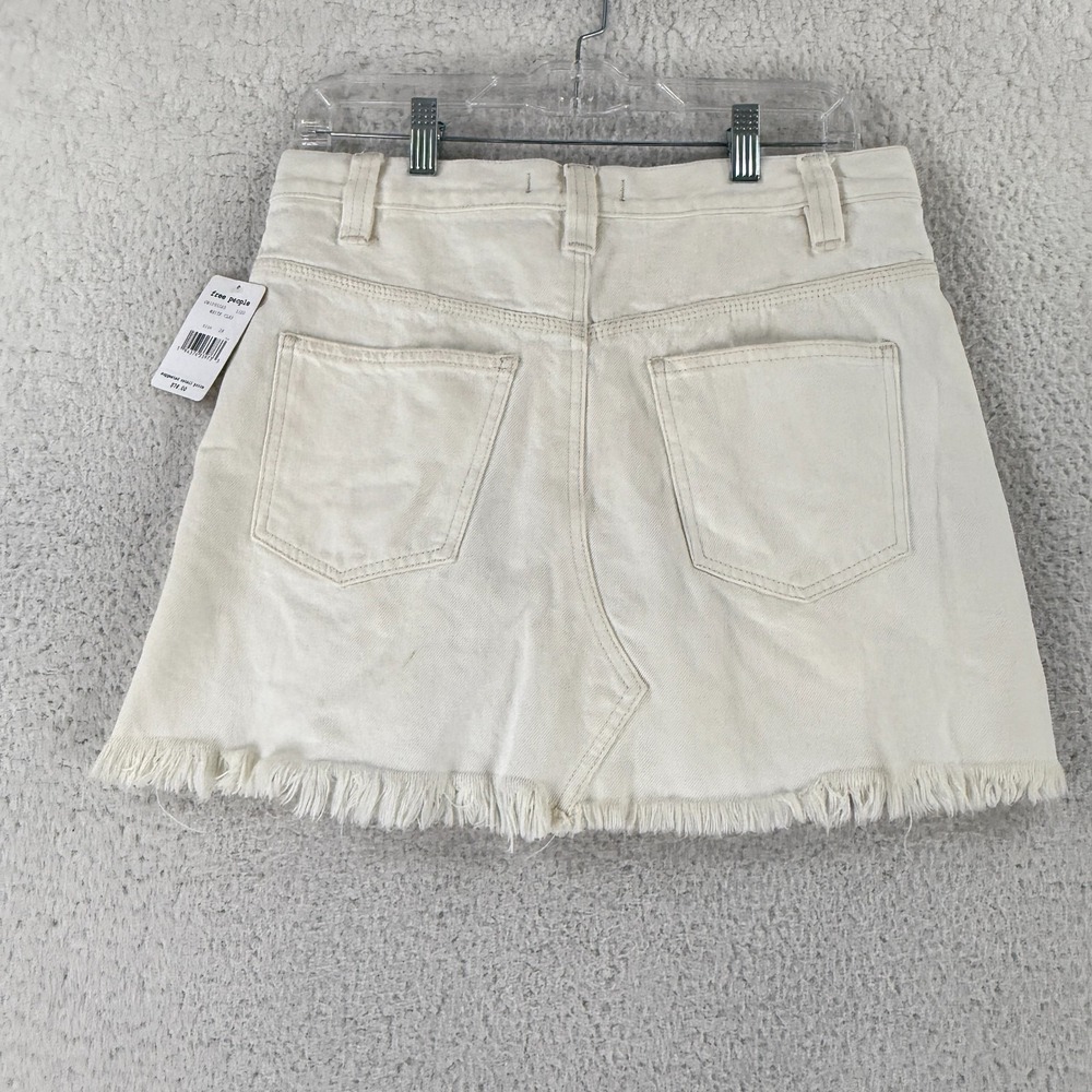 Free‎ People Side Car Mini Skirt Womens Size 28 White Denim Frayed Hem Casual - Picture 8 of 16